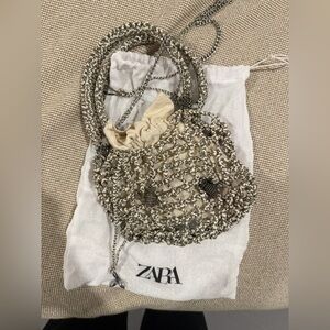Zara Beige and Silver Mesh Bag